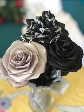 Silk Rose Hair Clip Set - Black & Cream Floral Accents